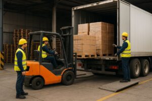 در این تصویر، فرآیند بارگیری صنعتی با استفاده از لیفتراک و نظارت دقیق نیروهای آموزش‌دیده نمایش داده شده است. بسته‌بندی استاندارد، چیدمان اصولی روی پالت و هماهنگی بین اپراتورها، نشان‌دهنده رعایت استانداردهای ایمنی در باربری صنعتی است. چنین سطحی از دقت و تجهیزات تخصصی، در باربری معمولی کمتر دیده می‌شود و نقش مهمی در جلوگیری از آسیب به کالا و توقف تولید دارد.