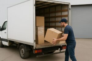 در این تصویر، یک کامیون سبک در حال بارگیری کالاهای عمومی دیده می‌شود که بسته‌بندی آن‌ها ساده و بدون استانداردهای تخصصی است. بارها بدون پالت‌بندی حرفه‌ای، مهاربندی ایمن یا تجهیزات خاص داخل کامیون قرار می‌گیرند. این روش بارگیری بیشتر در باربری معمولی رایج است و برای کالاهای سبک و غیرحساس مناسب است، اما برای محموله‌های صنعتی، حساس یا ارزشمند می‌تواند باعث افزایش ریسک آسیب، جابه‌جایی بار و تأخیر در تحویل شود. این تصویر به‌خوبی تفاوت سطح ایمنی و دقت باربری معمولی با باربری صنعتی را نشان می‌دهد.