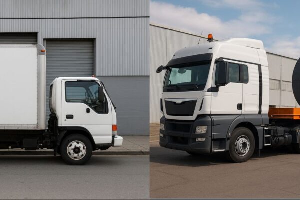 این تصویر به‌خوبی تفاوت باربری صنعتی و باربری معمولی را نشان می‌دهد. در سمت چپ، تریلی صنعتی مخصوص حمل بارهای سنگین و حجیم دیده می‌شود که برای جابجایی تجهیزات بزرگ و صنعتی طراحی شده است. در مقابل، کامیون معمولی در سمت راست قرار دارد که بیشتر برای حمل بارهای سبک و عمومی استفاده می‌شود. این مقایسه تصویری نشان می‌دهد چرا شرکت‌های صنعتی برای حفظ ایمنی، کاهش خسارت و تحویل به‌موقع، به ناوگان تخصصی نیاز دارند.