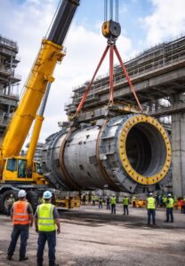 حمل و جابه‌جایی مخزن آب صنعتی با جرثقیل سنگین در محیط کارگاهی و پروژه عمرانی